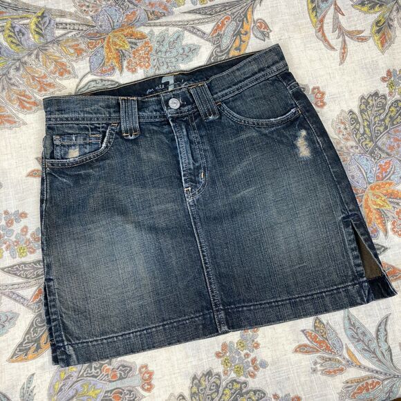 7 For All Mankind Rocker Women's Distressed Denim Mini Skirt Size 25 - Picture 1 of 10